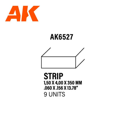 AK Interactive - Strips 1.50 X 4.00 X 350mm - Styrene Strip (AK6527)