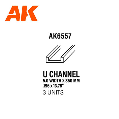 AK Interactive - U Channel 5mm Width X 350mm - Styrene Strip (AK6557)
