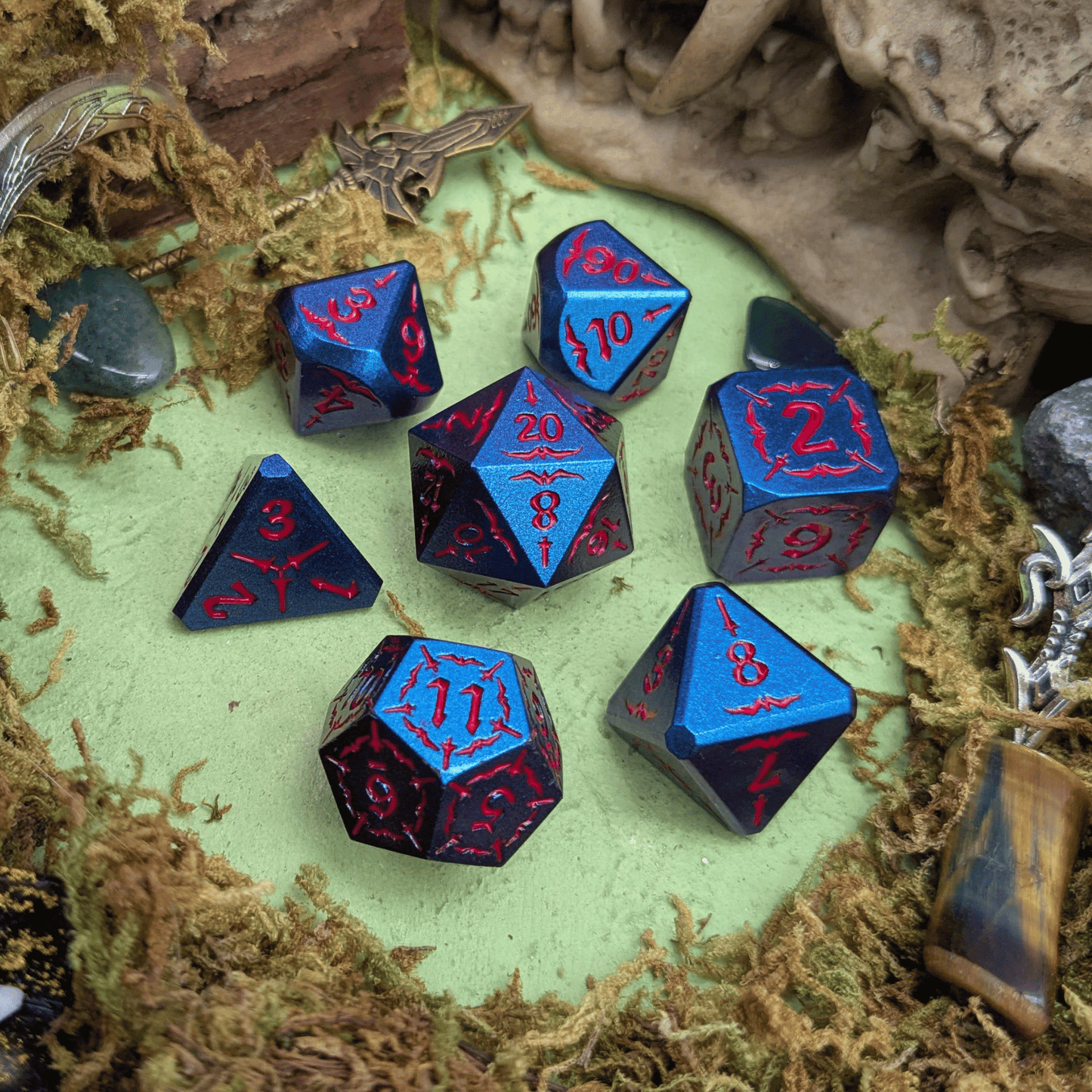 Starfire Invocation | Blue & Red Metal Arcana Dice Set
