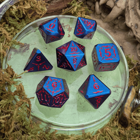Starfire Invocation | Blue & Red Metal Arcana Dice Set