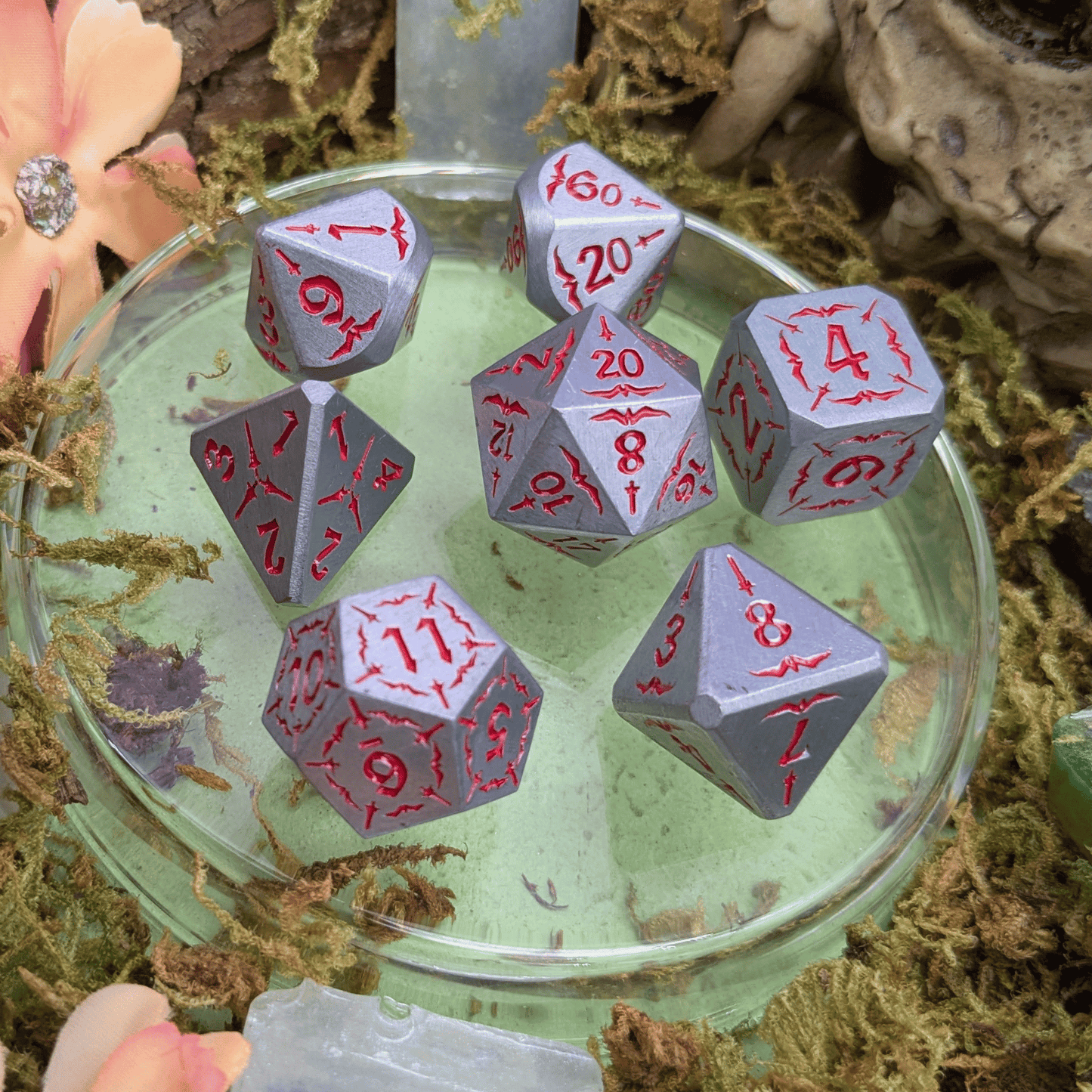 Emberforged Cleaver | Silver & Red Metal Arcana Dice Set