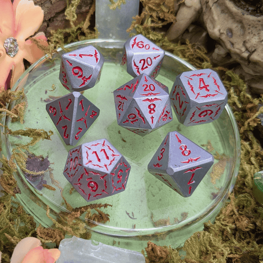 Emberforged Cleaver | Silver & Red Metal Arcana Dice Set