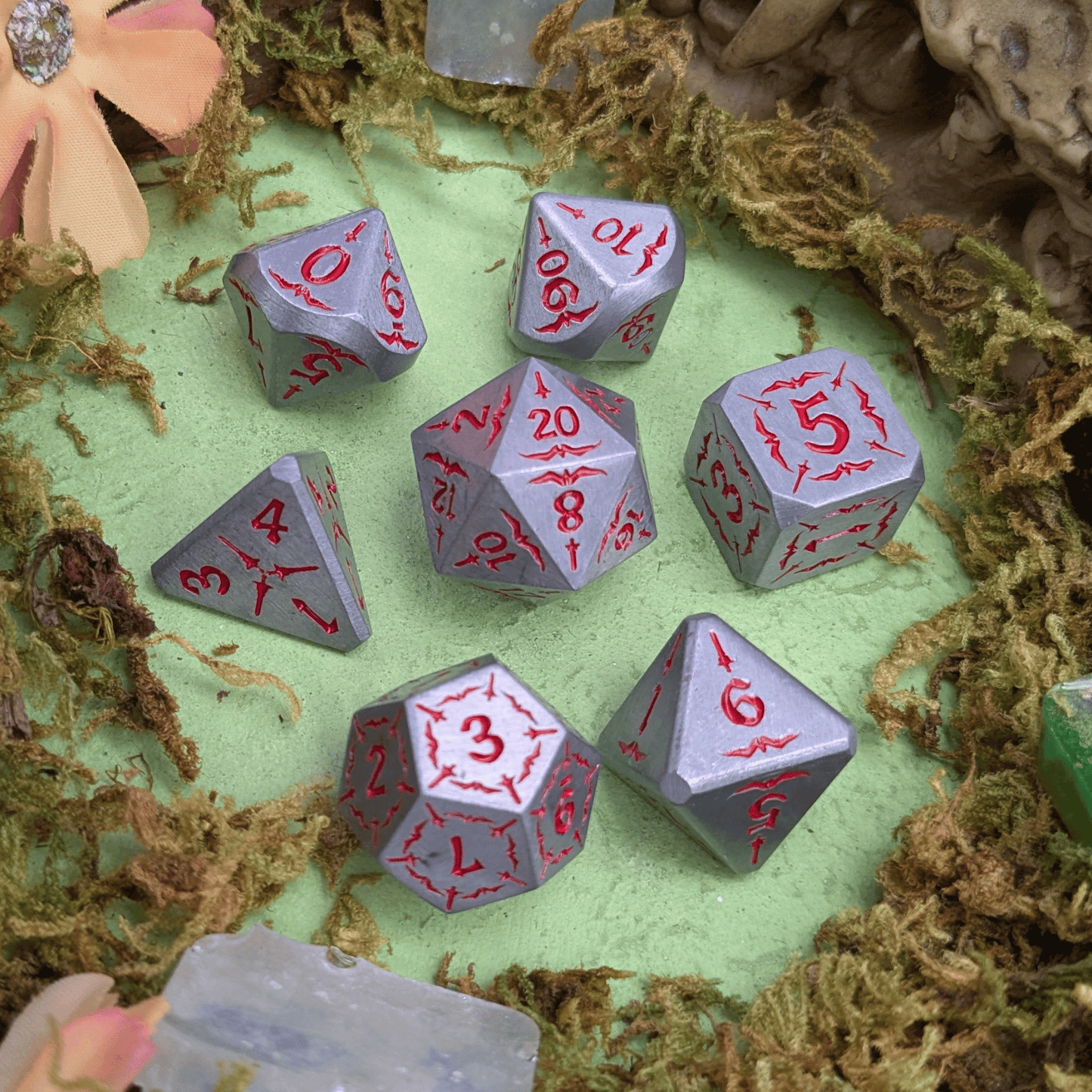 Emberforged Cleaver | Silver & Red Metal Arcana Dice Set