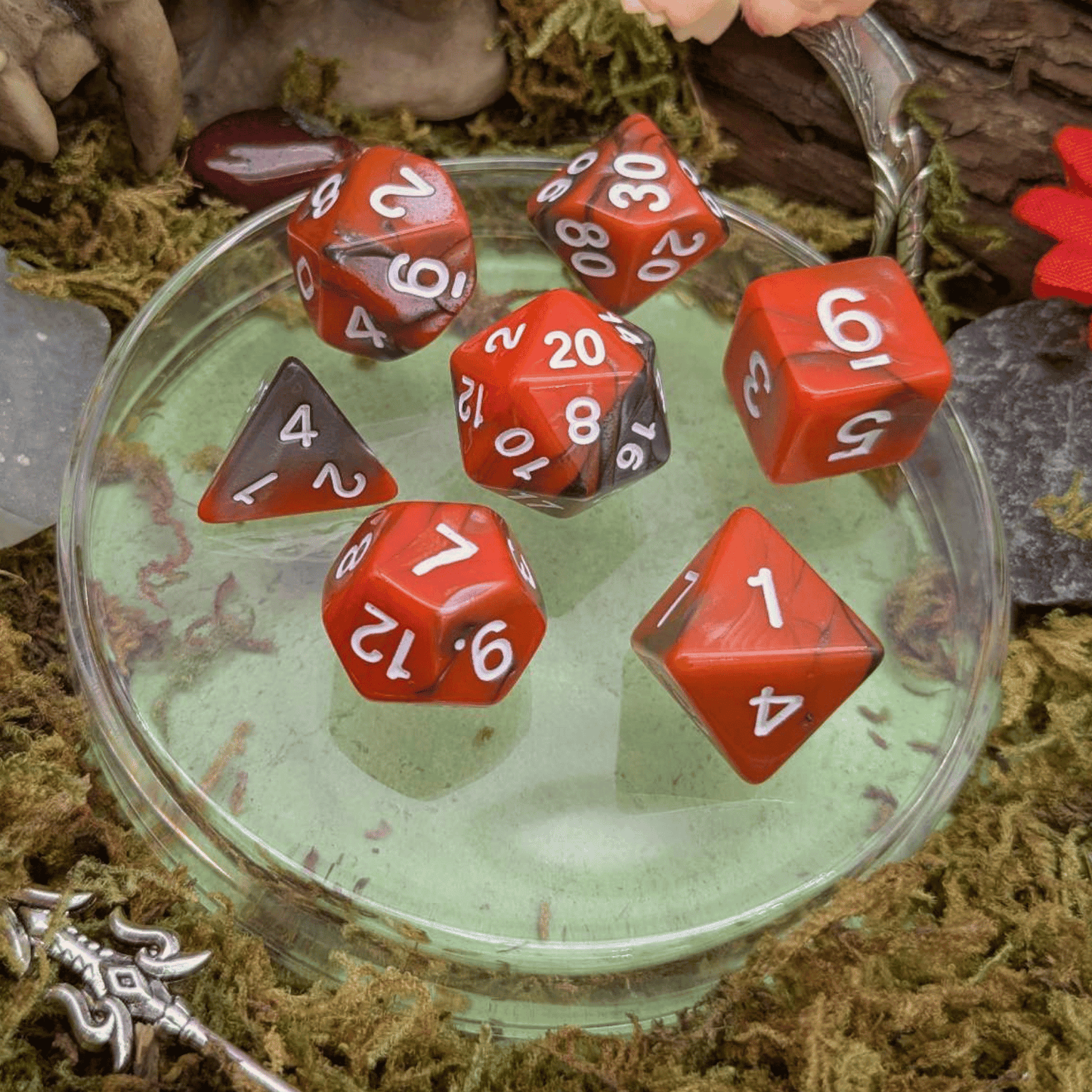 Tie-Dye Orange and Grey Dice Set