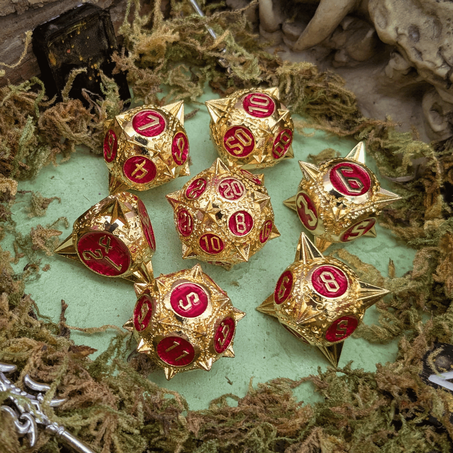 Radiant Reckoning | Caltrop Metal Dice Set