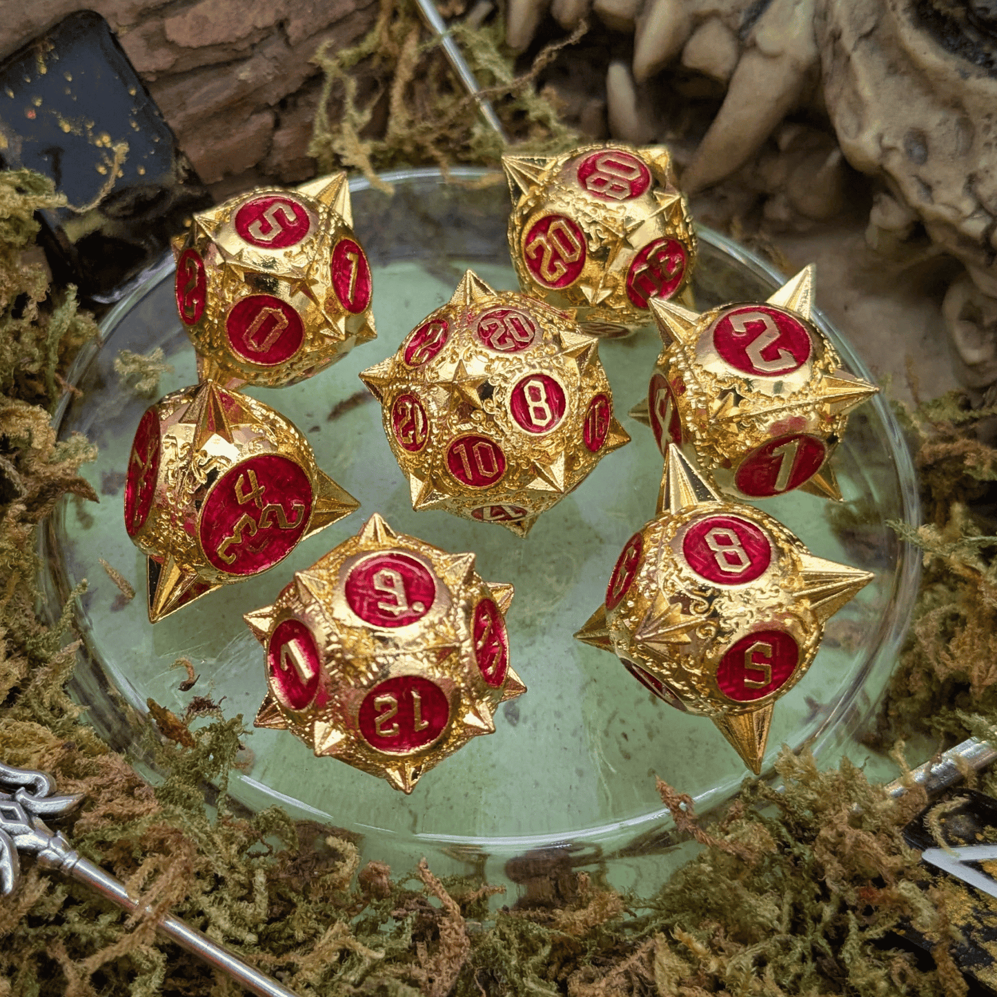 Radiant Reckoning | Caltrop Metal Dice Set