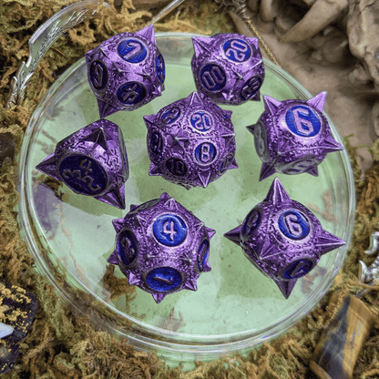 Caltrops Purple and Blue Metal Core Dice Set