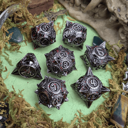 The Executioner’s Throw | Caltrops Splatter Metal Dice