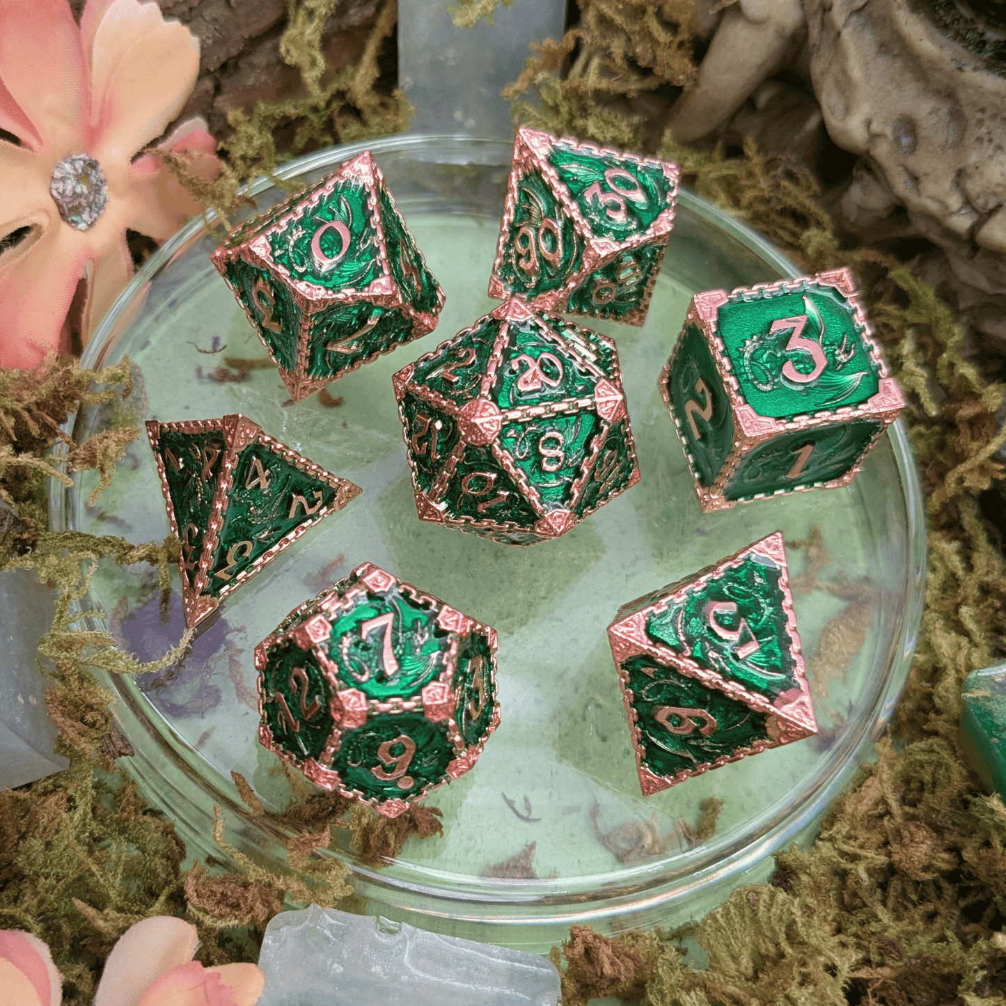 Dragon Green and Copper Metal Core Dice Set