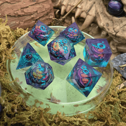 Purple Green Dragon Eye Liquid Core Dice Set
