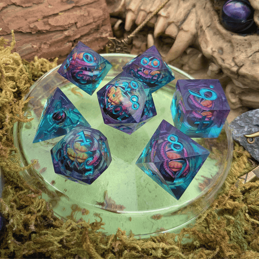 Purple Green Dragon Eye Liquid Core Dice Set