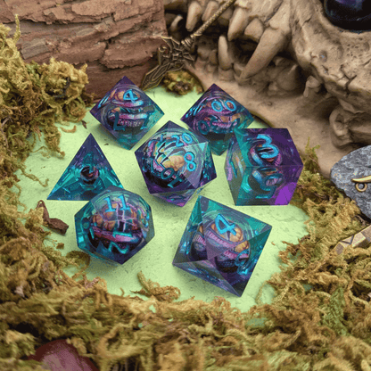 Purple Green Dragon Eye Liquid Core Dice Set
