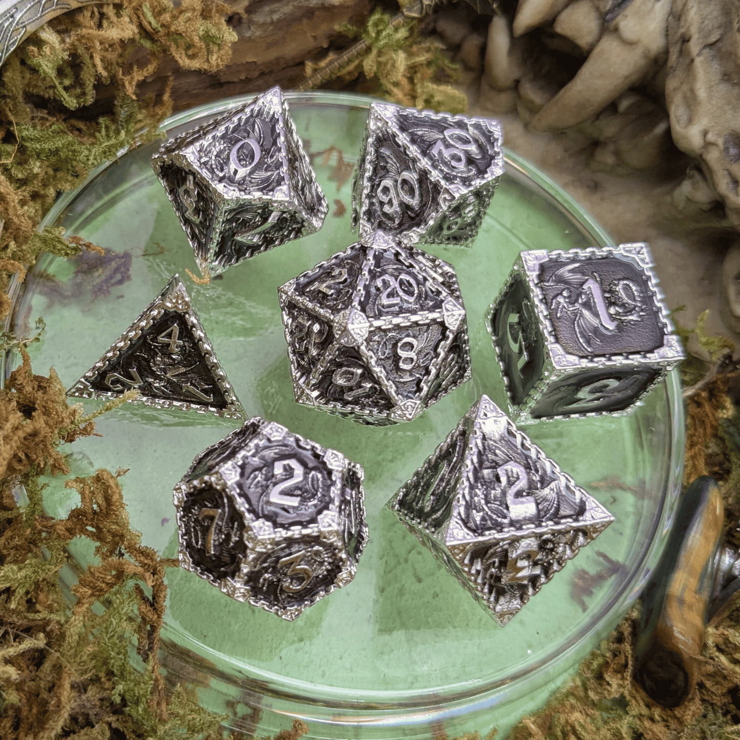 Dragon Black and Silver Metal Core Dice Set