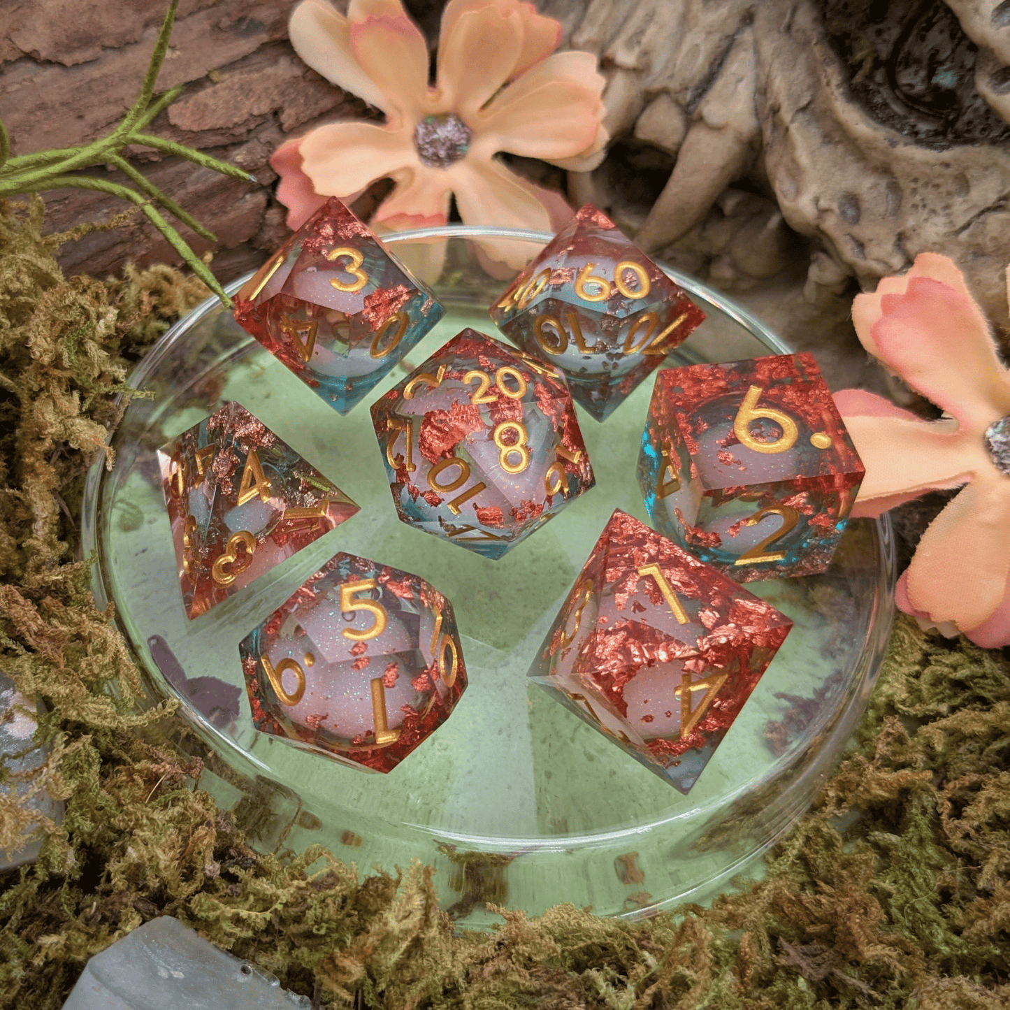 Foil Red and Blue Liquid Core Dice Set