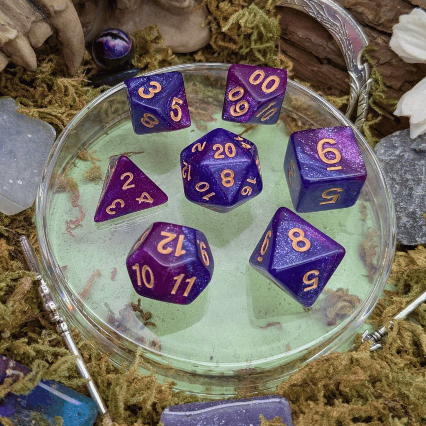Pink and Purple Galaxy Dice Set