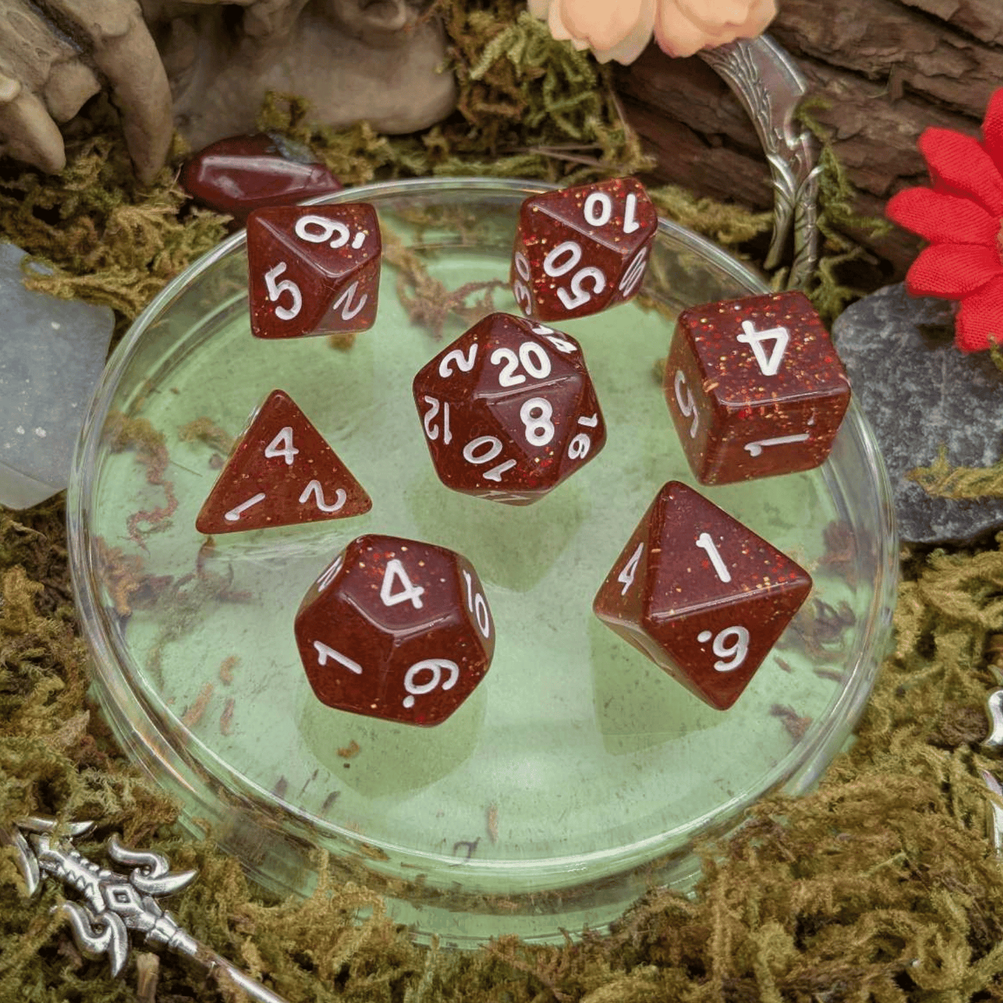 Amber Glitter Dice Set