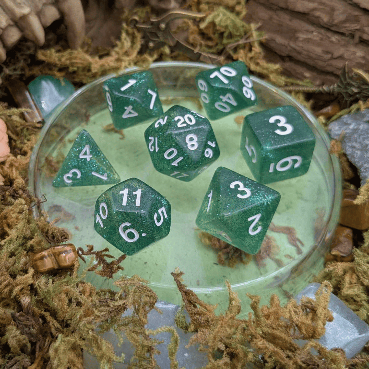 Green Glitter Dice Set
