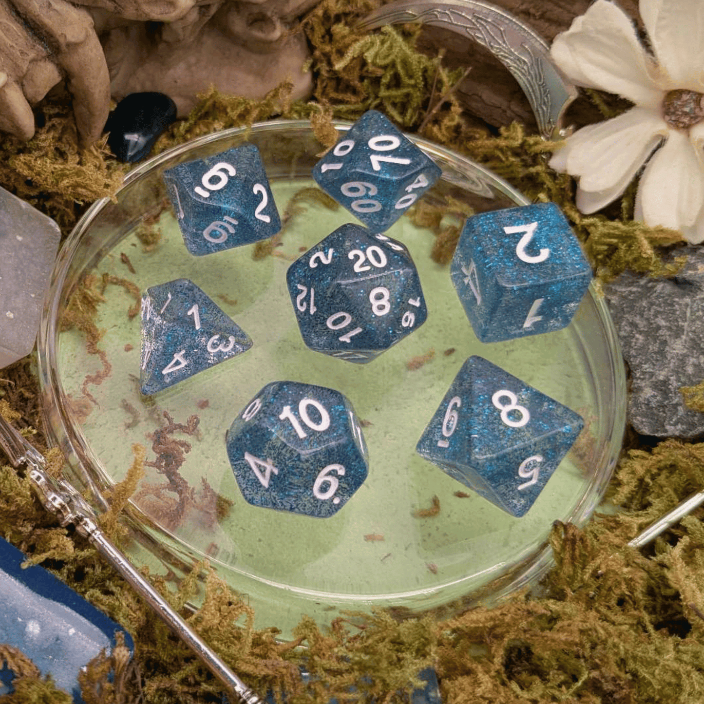 Navy Blue Glitter Dice Set