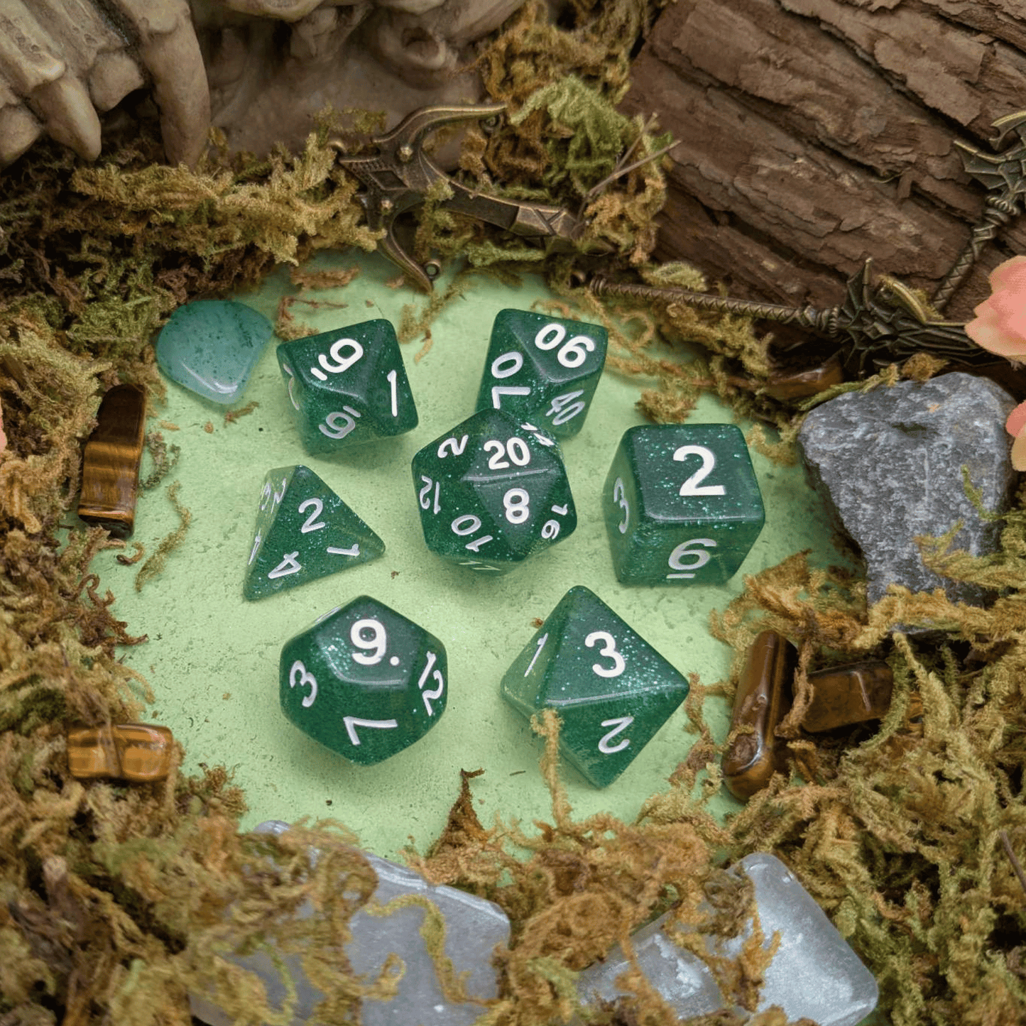 Green Glitter Dice Set