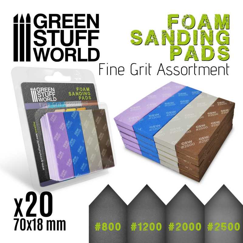 Green Stuff World Foam Sanding Pads - Fine Grit Assortment x20
