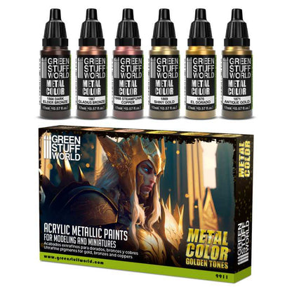 Green Stuff World Metallic Paints Set - Metal Color Golden Tones