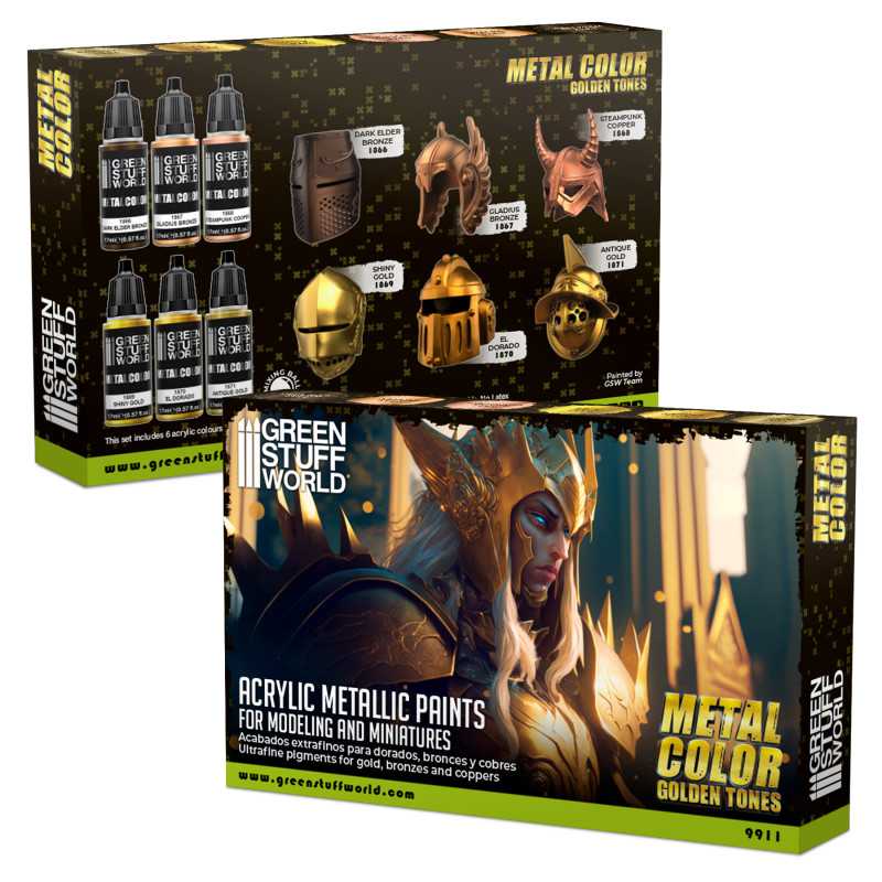 Green Stuff World Metallic Paints Set - Metal Color Golden Tones