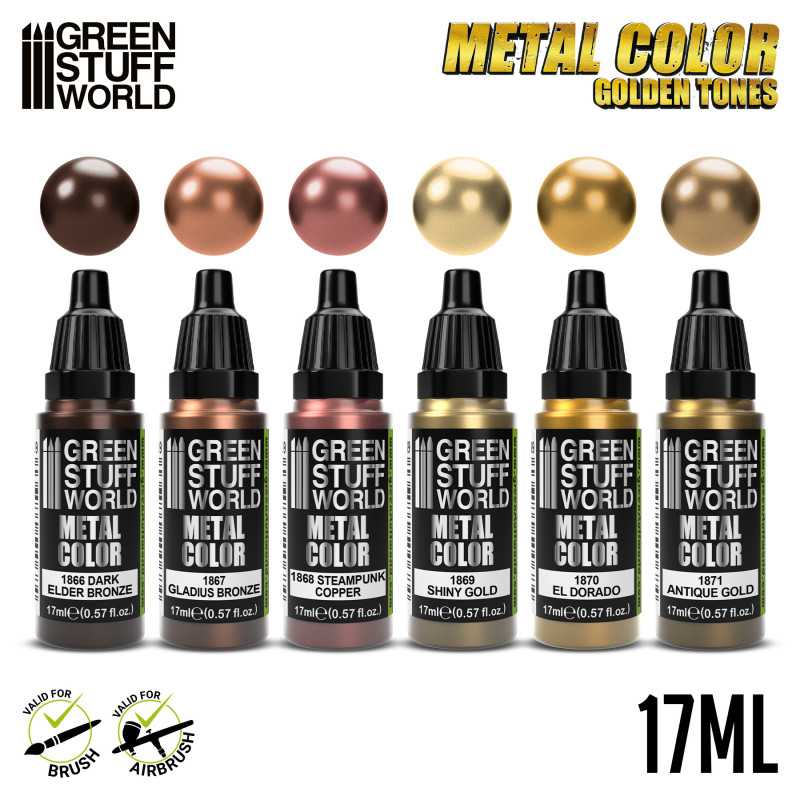 Green Stuff World Metallic Paints Set - Metal Color Golden Tones