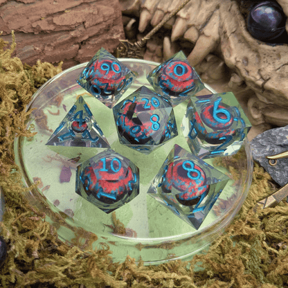Hydra Eye Blue and Orange Liquid Core Dice Set