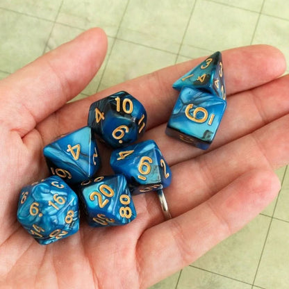Black and Blue Tie-Dye Dice Set