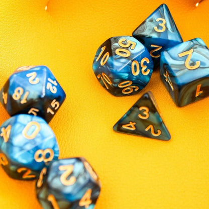 Black and Blue Tie-Dye Dice Set