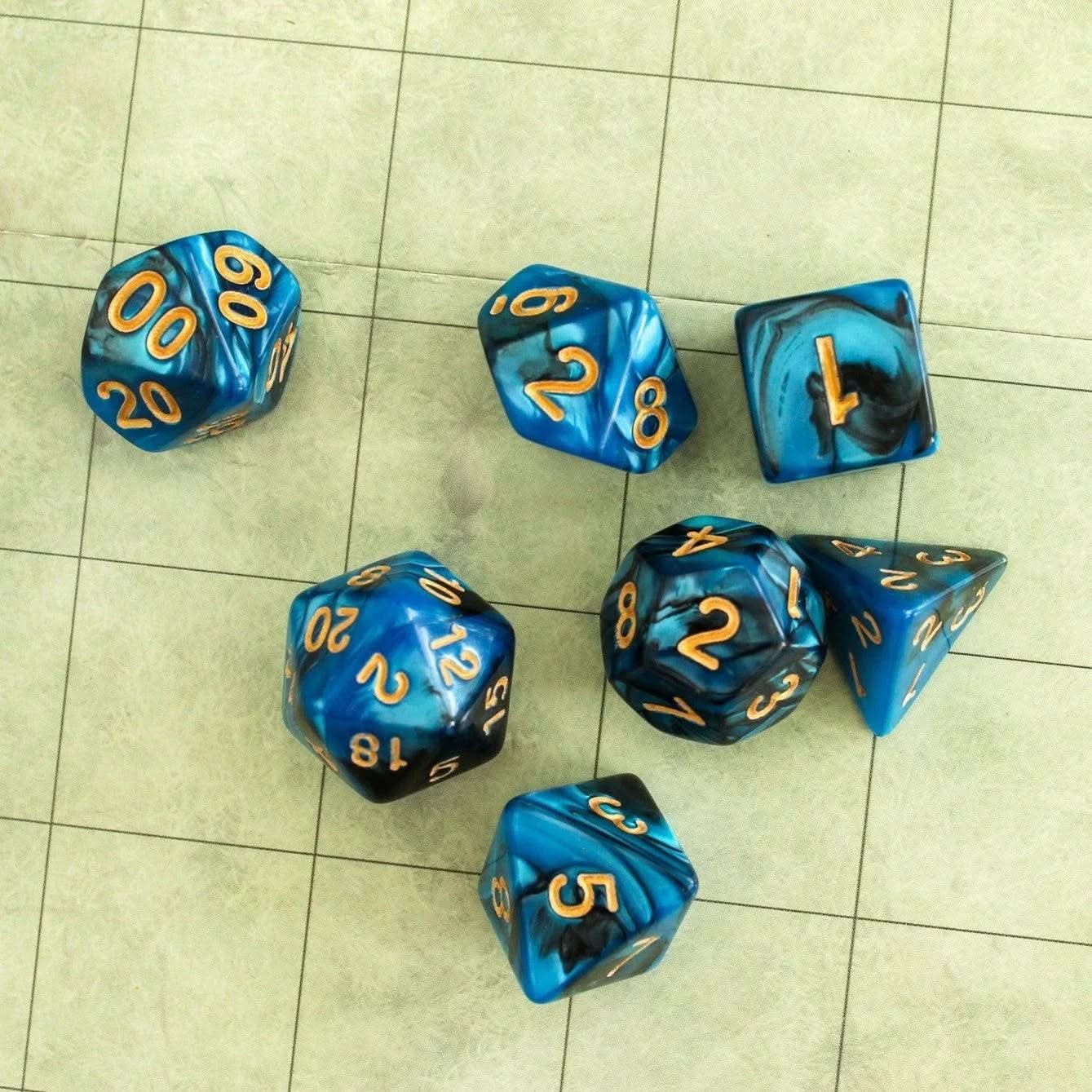 Black and Blue Tie-Dye Dice Set