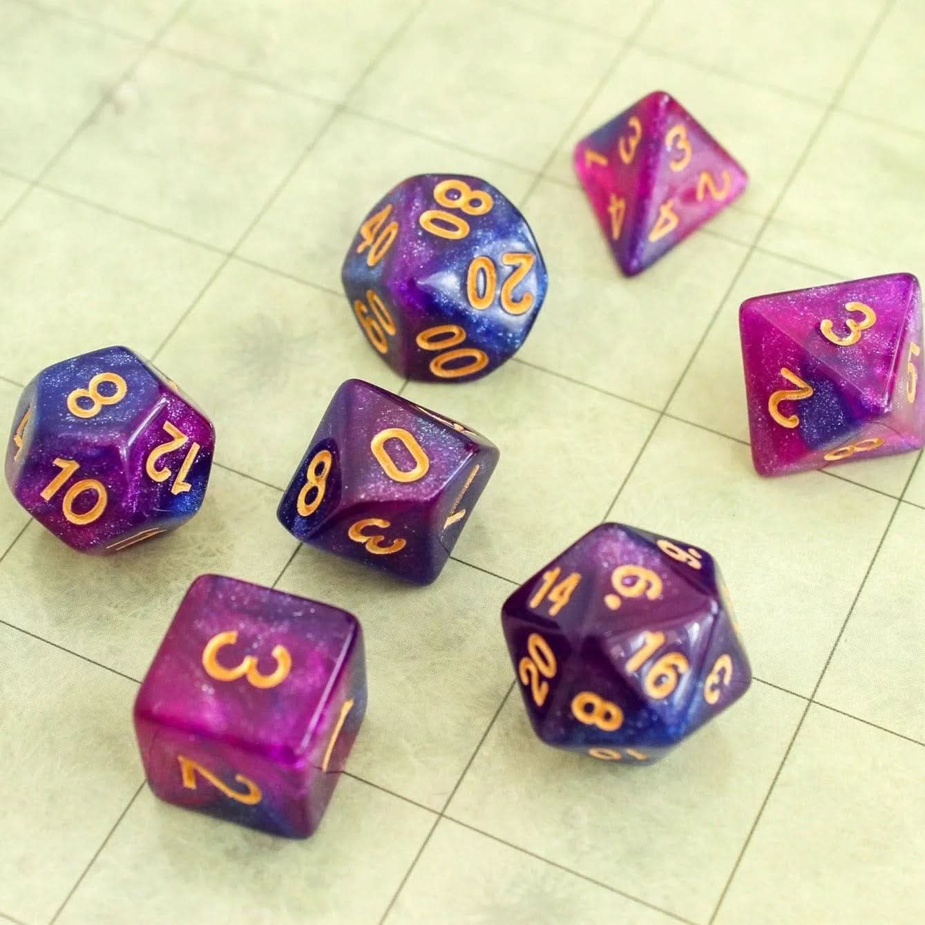 Pink and Purple Galaxy Dice Set