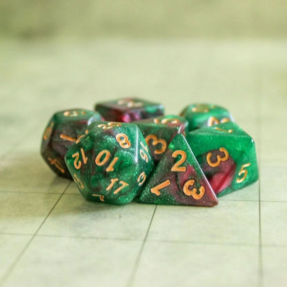 Green and Red Galaxy Dice Set