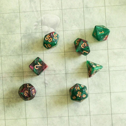 Green and Red Galaxy Dice Set