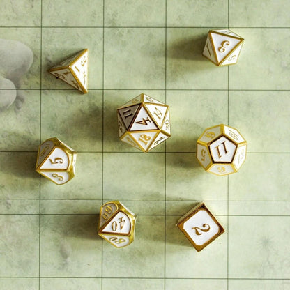 White and Gold Metal Dice Set
