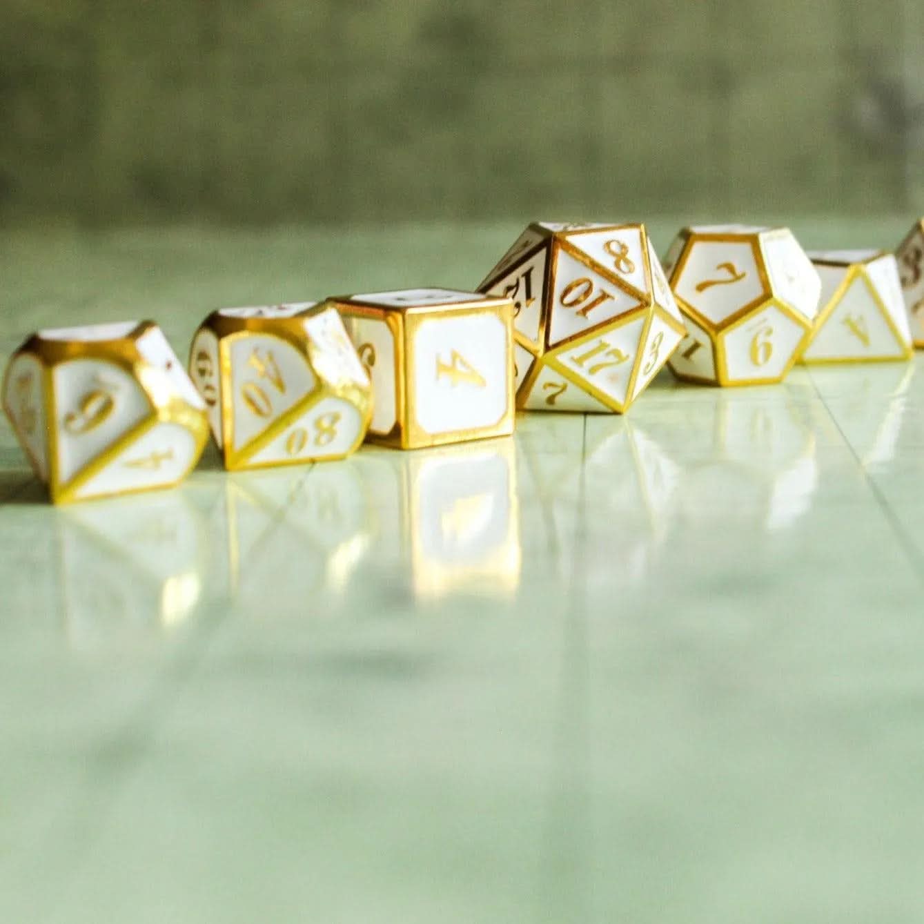 White and Gold Metal Dice Set