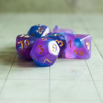 Pink and Blue Galaxy Dice Set