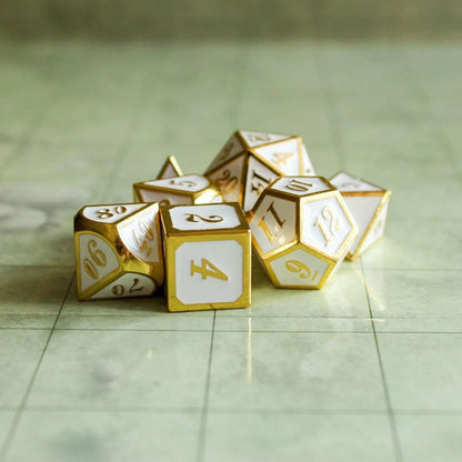 White and Gold Metal Dice Set
