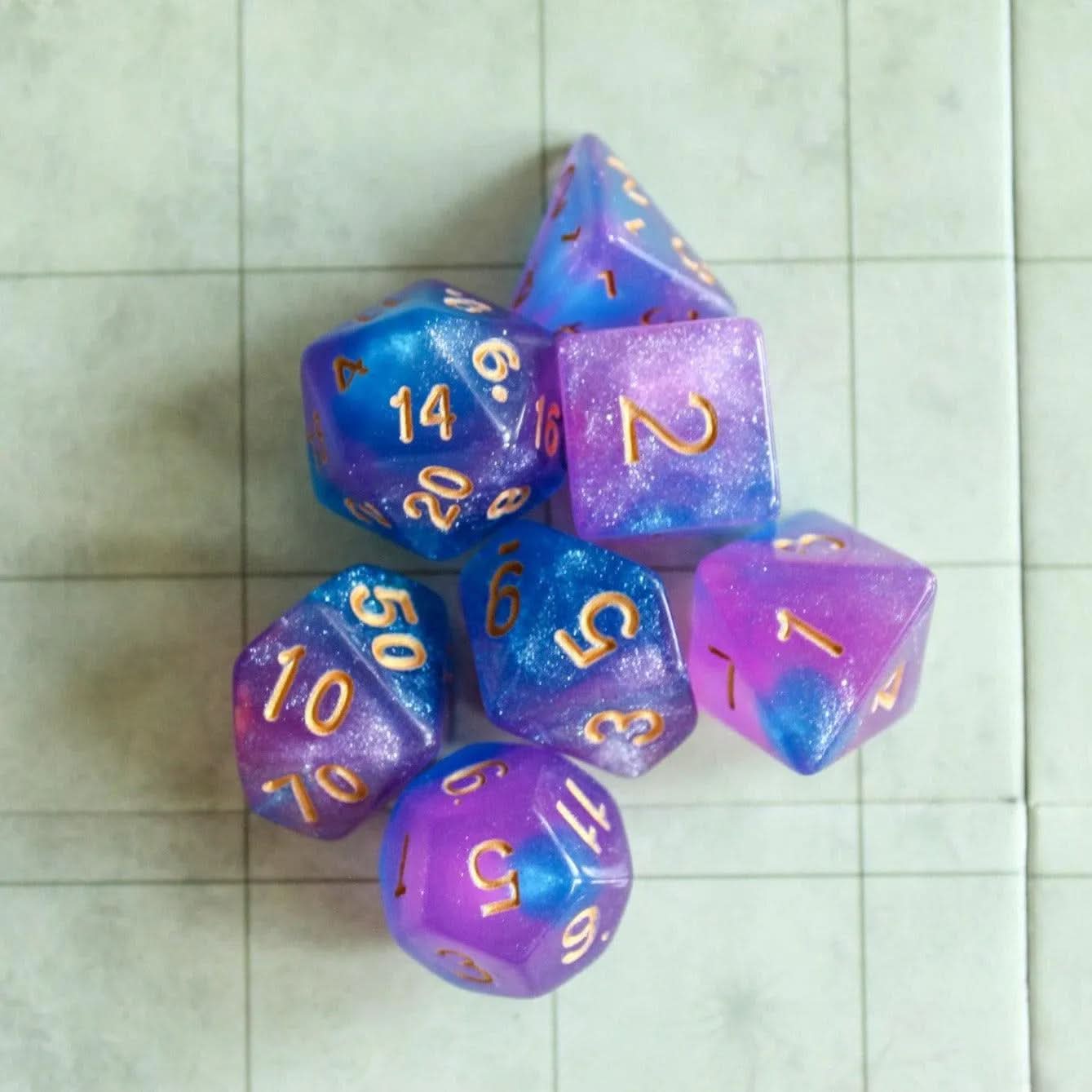 Pink and Blue Galaxy Dice Set