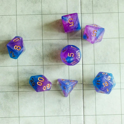 Pink and Blue Galaxy Dice Set