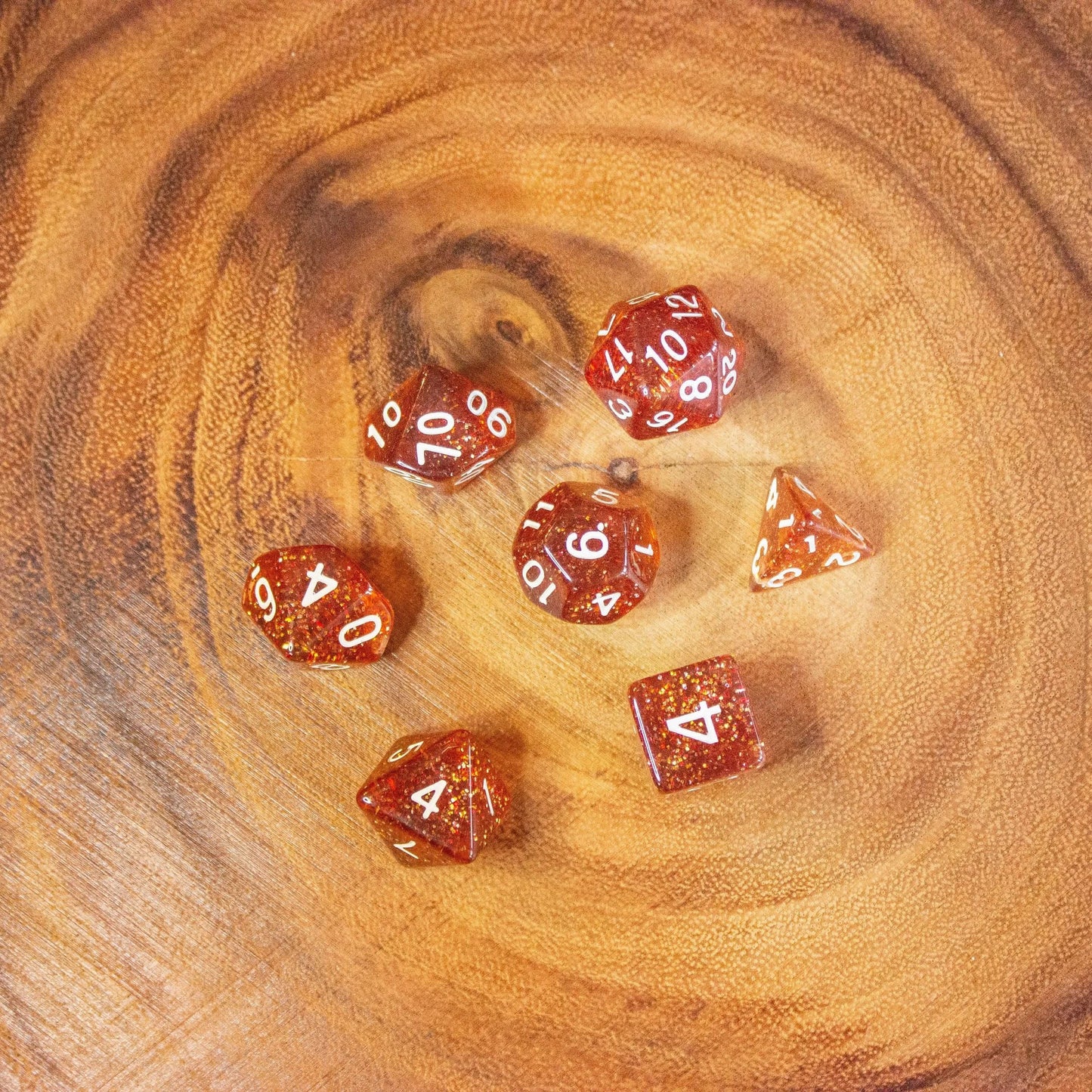 Amber Glitter Dice Set
