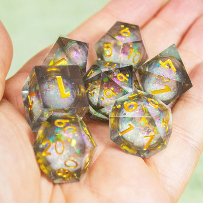 Black Liquid Core Shimmer Dice with Gold Numbering