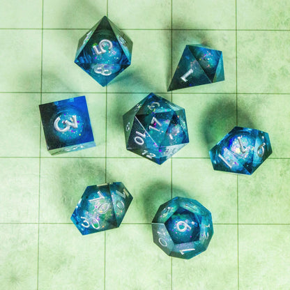 Blue Liquid Core Shimmer TTRPG Dice Set