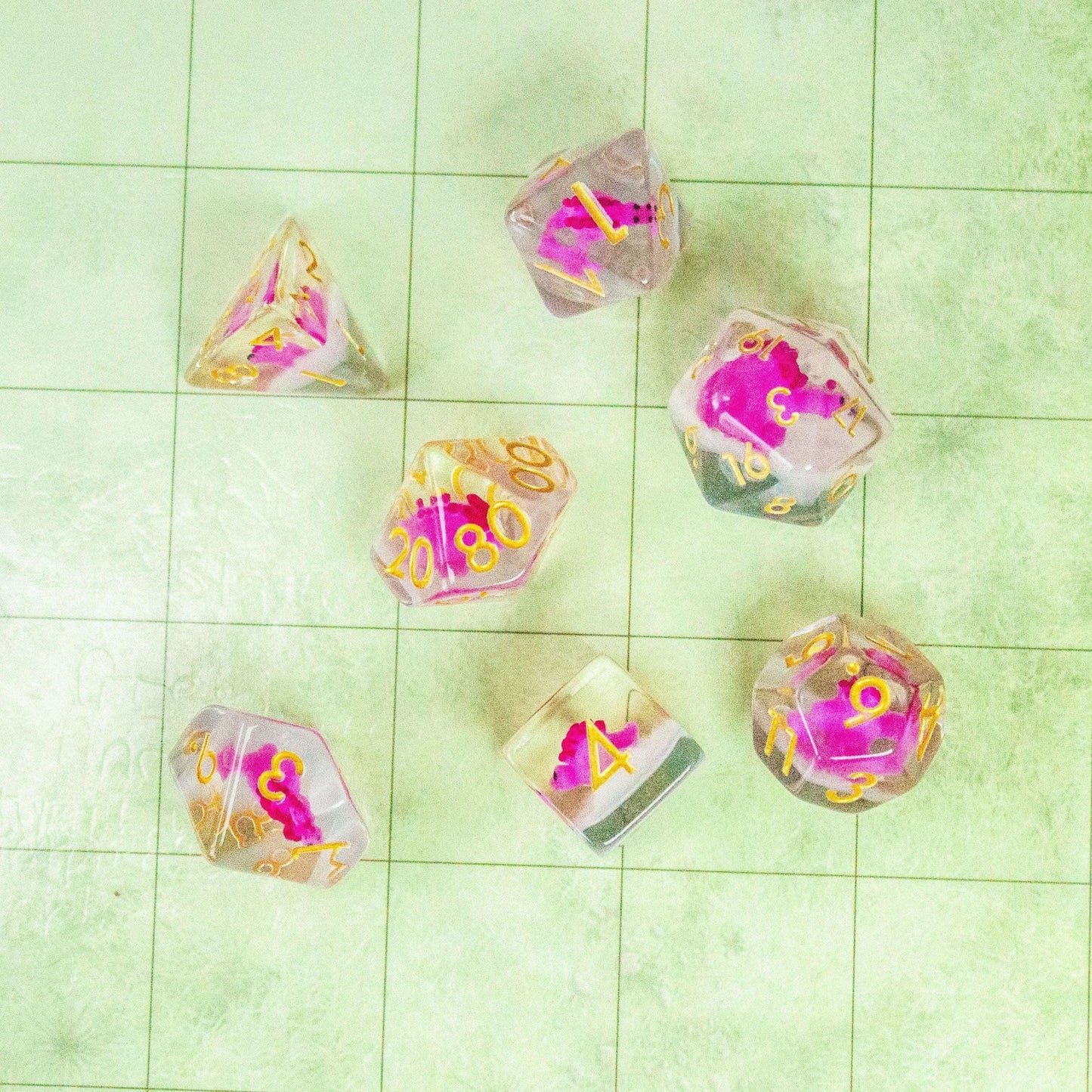 Pink Dinosaurs Filled Dice Set