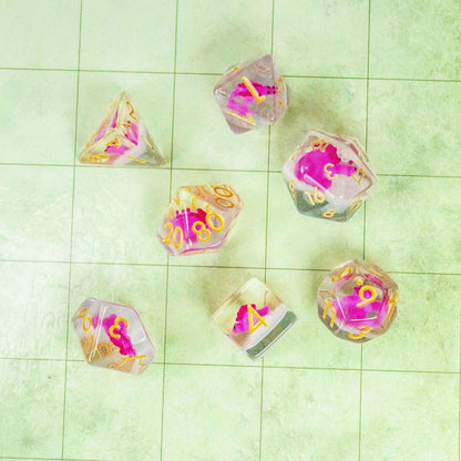Pink Dinosaurs Filled Dice Set