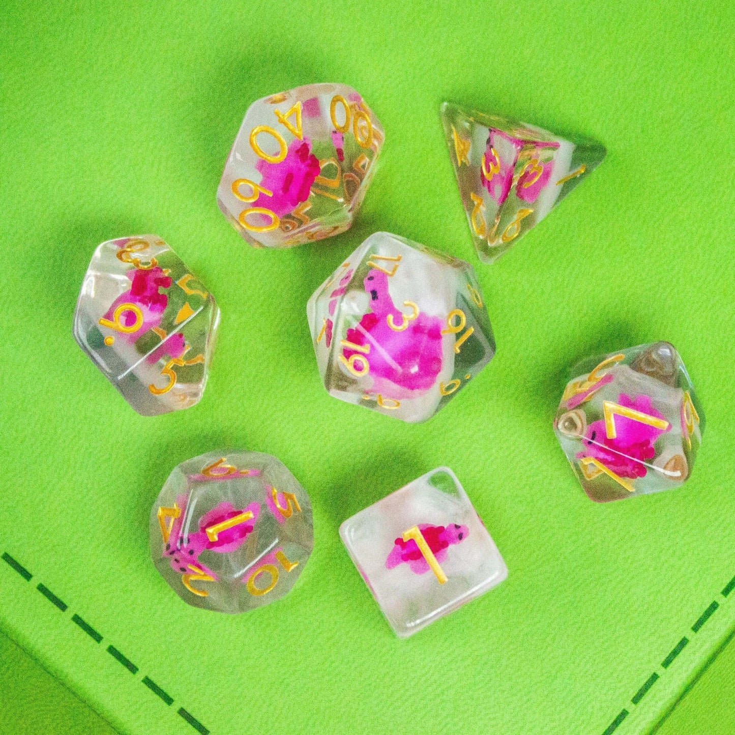 Pink Dinosaurs Filled Dice Set