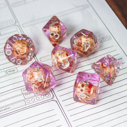 Tranparent Pink Skull Dice Set