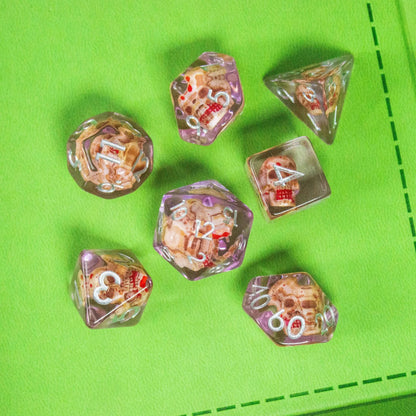 Tranparent Pink Skull Dice Set