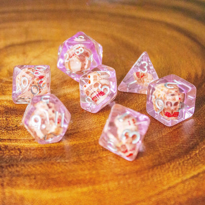 Tranparent Pink Skull Dice Set