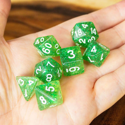 Green Glitter Dice Set